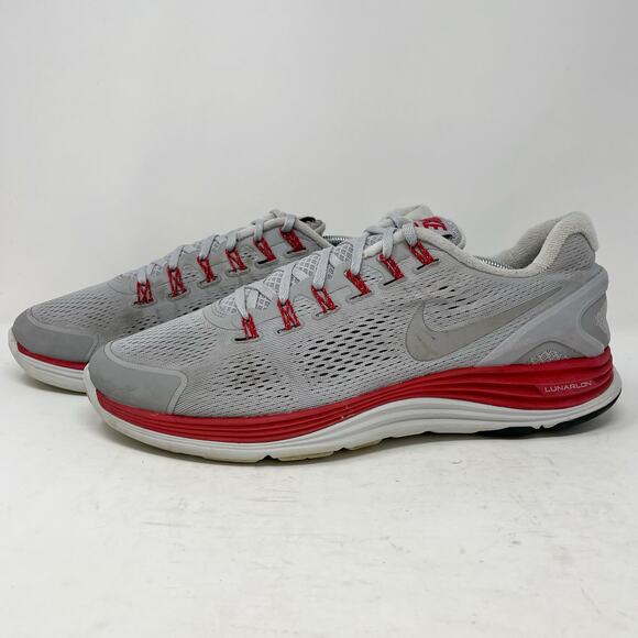 Nike Lunarglide 4 Lunarlon Grey Red Running Shoes Mens Size 13 - Picture 1 of 12